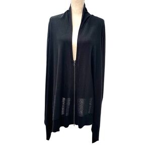 DKNY BLACK SILK CASHMERE HIGH LOW V NECK ZIP FRONT CARDIGAN COZY